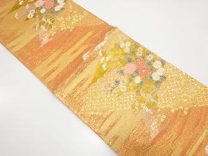 アンティーク　紗　ヱ霞に古典柄・秋草模様織り出し袋帯（材料）